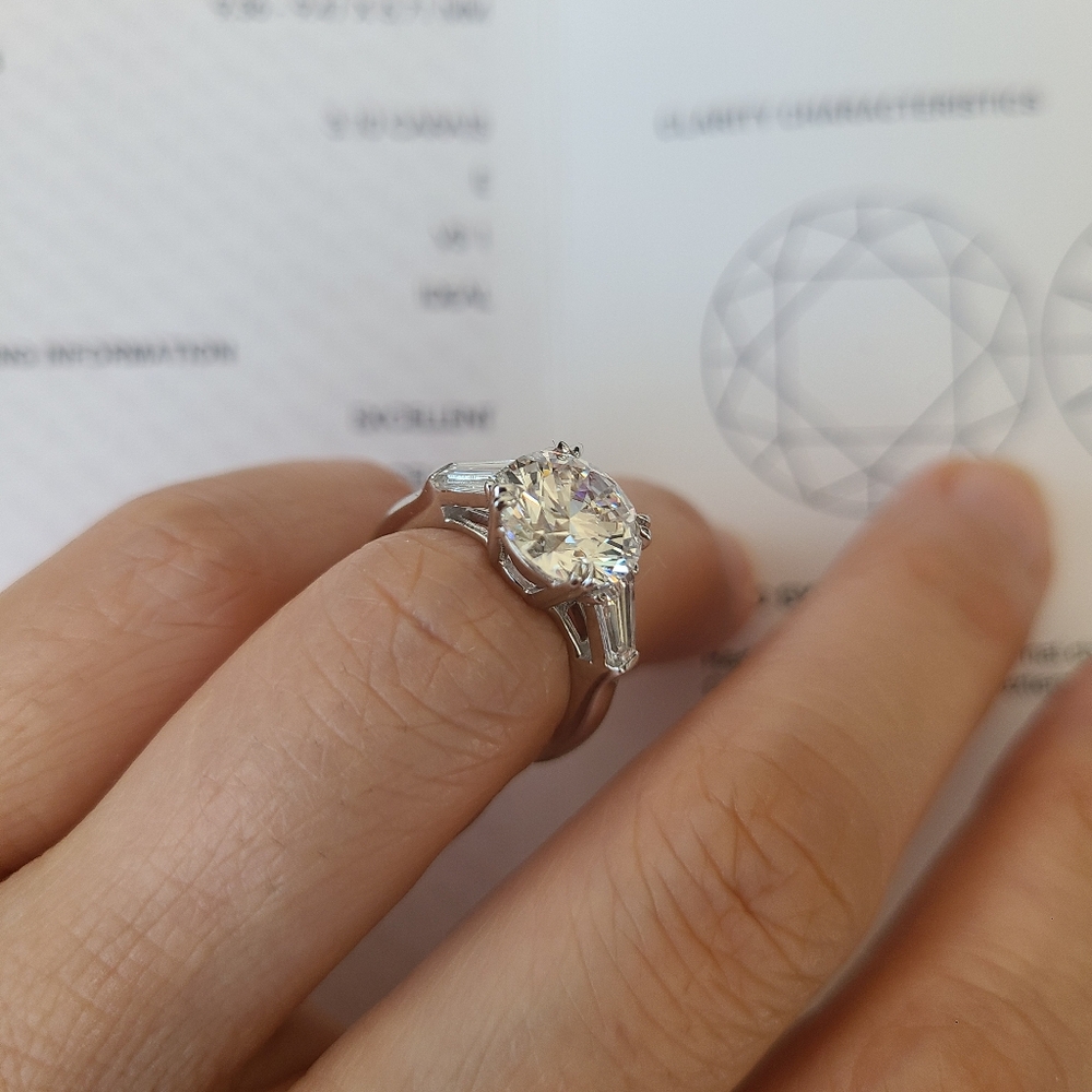 HW Style 3.5 Ct Diamond Platinum Engagement Ring with Tapered Baguette sides - Picture 5 of 12